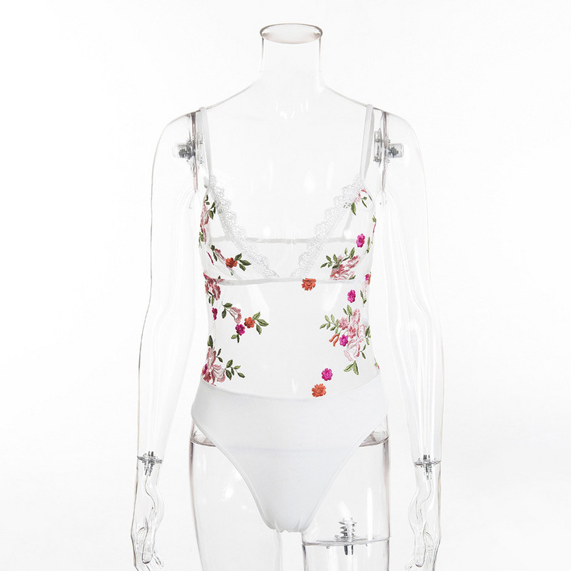 Corp de dama modern in alb si negru cu - transparent, cu broderie florala