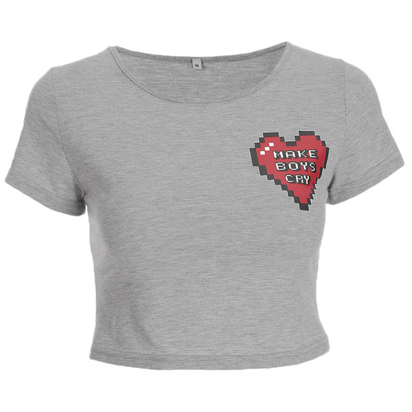 Καθημερινή απλή γυναικεία T-shirt - σύντομη, σε γκρι χρώμα με εκτύπωση