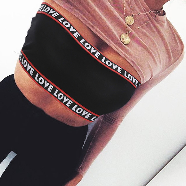 Bustieră sport și de zi cu zi pentru femei, în negru, cu inscripție