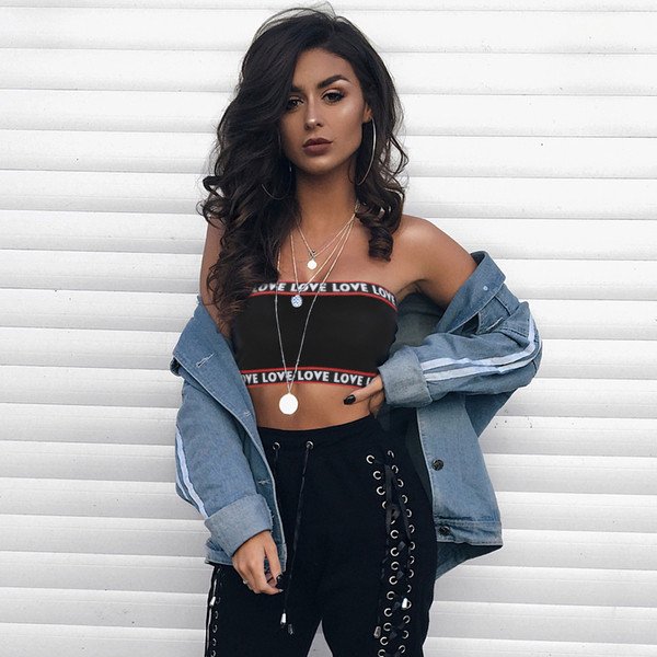 Bustieră sport și de zi cu zi pentru femei, în negru, cu inscripție