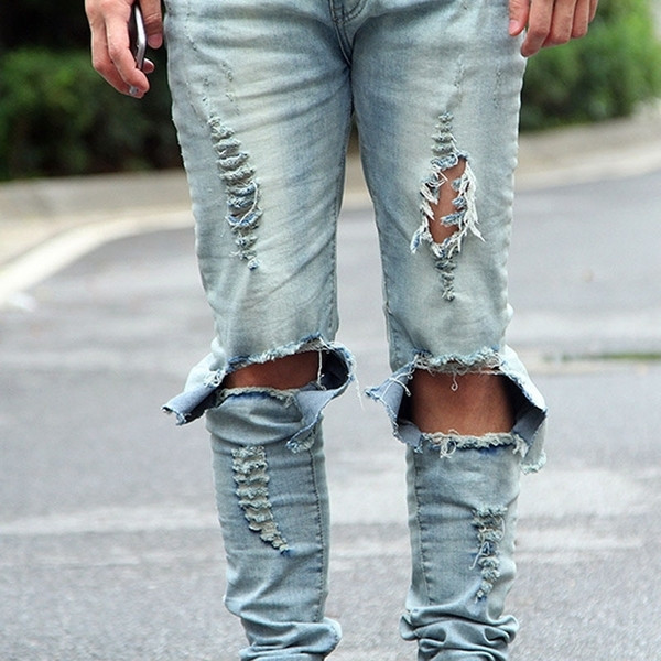 Μοντέρνα τζιν ανδρικά με σκισμένα σχέδια σε δύο χρώματα