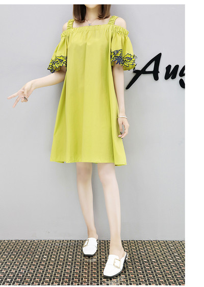 Rochie de dama pentru gravide cu maneci largi si broderie in doua culori