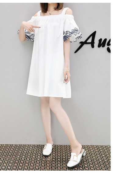 Rochie de dama pentru gravide cu maneci largi si broderie in doua culori