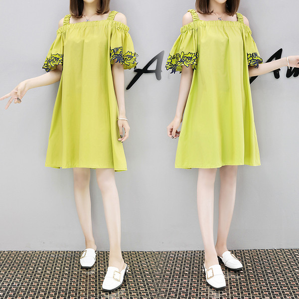 Rochie de dama pentru gravide cu maneci largi si broderie in doua culori