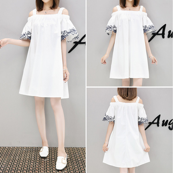 Rochie de dama pentru gravide cu maneci largi si broderie in doua culori