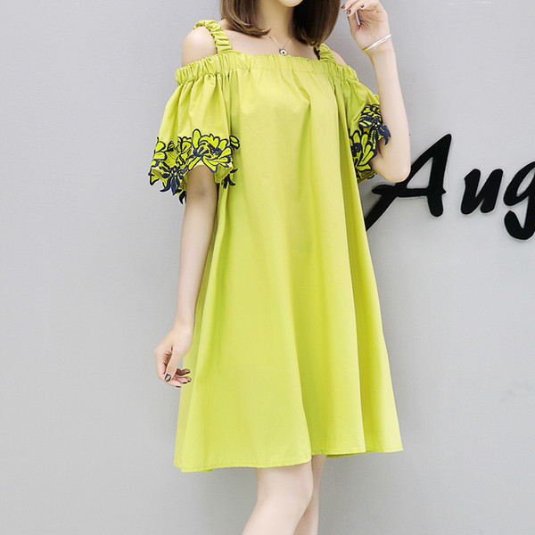 Rochie de dama pentru gravide cu maneci largi si broderie in doua culori