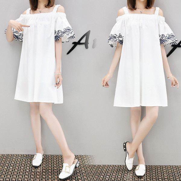 Rochie de dama pentru gravide cu maneci largi si broderie in doua culori