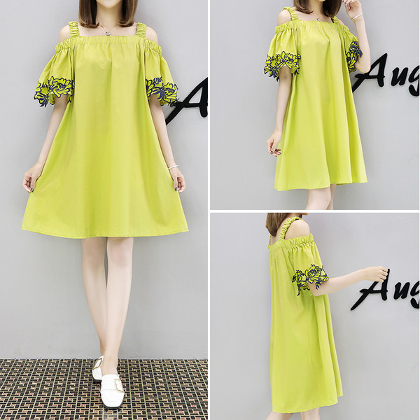 Rochie de dama pentru gravide cu maneci largi si broderie in doua culori