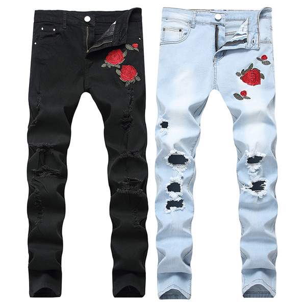 Férfi farmer két színben, színes hímzéssel