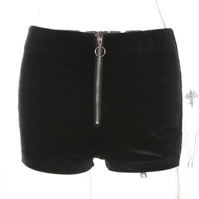Γυναικείο κοντό παντελόνι βελούδου με φερμουάρ