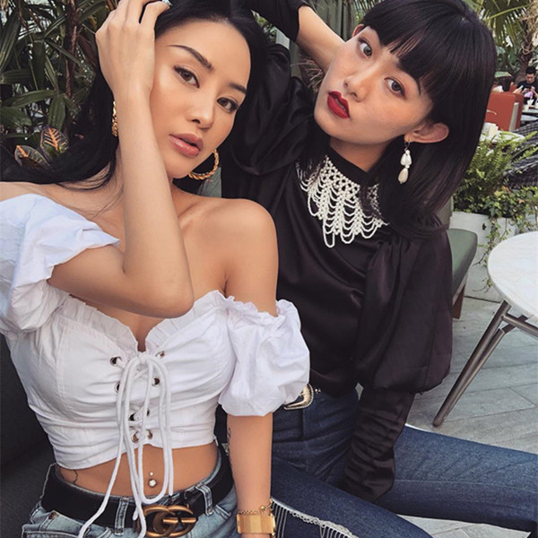 Tricou elegant de vara de dama cu cravate si umerii goi, in negru