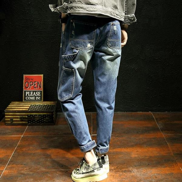 Ανδρικά ρετρό τζιν  με μήκος 9/10 σε σκούρο χρώμα