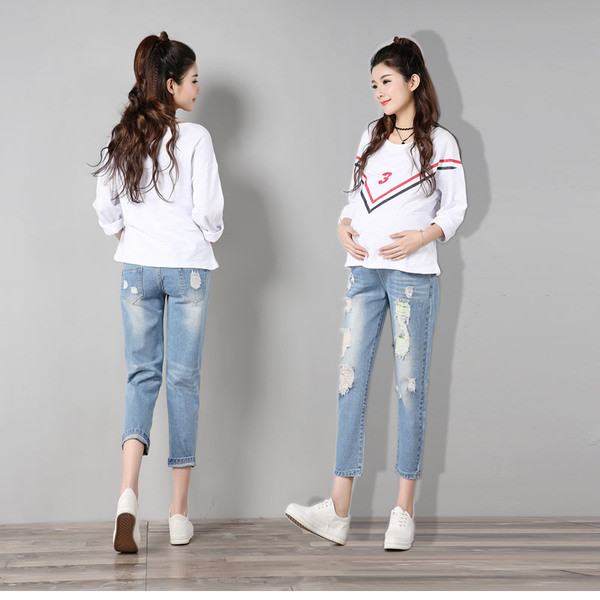 7/8 разръфани дънки за бременни жени в два цвята