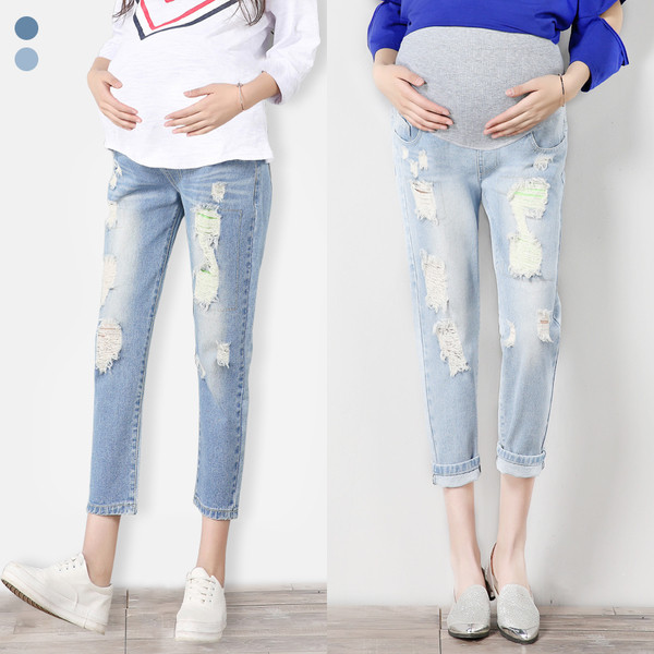 7/8 разръфани дънки за бременни жени в два цвята