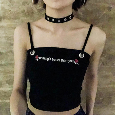 Maiou de damă scurt zilnic cu inscripție și broderie, de culoare neagră