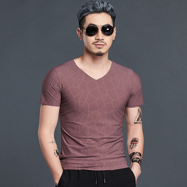 Tricou pentru bărbați cu decolteu fără sudură în formă de V în două culori