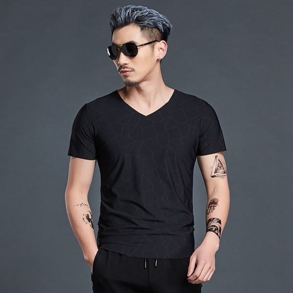 Tricou pentru bărbați cu decolteu fără sudură în formă de V în două culori