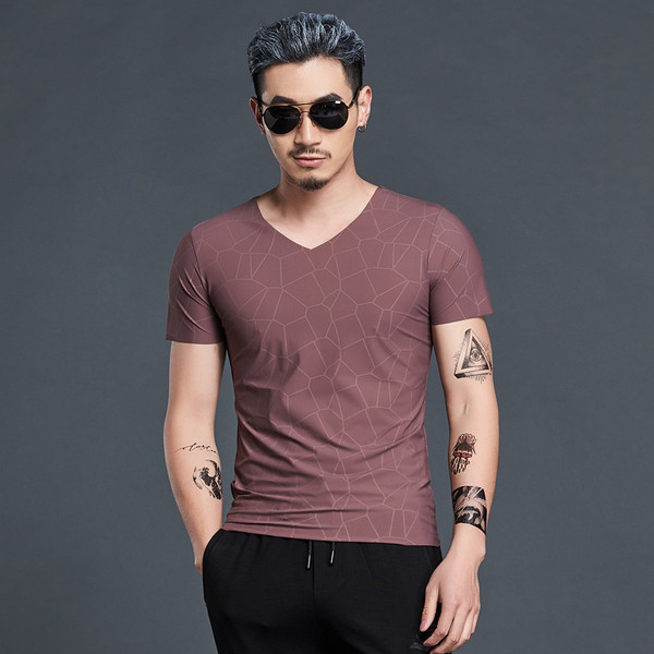 Tricou pentru bărbați cu decolteu fără sudură în formă de V în două culori