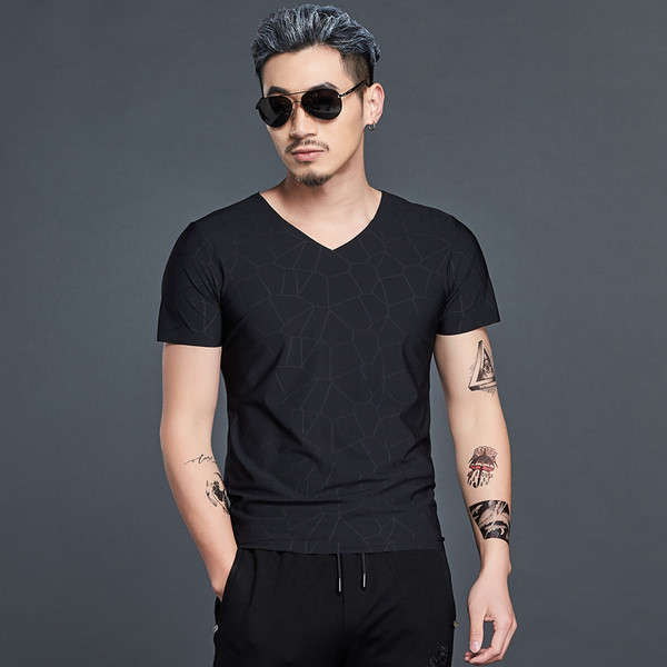 Tricou pentru bărbați cu decolteu fără sudură în formă de V în două culori