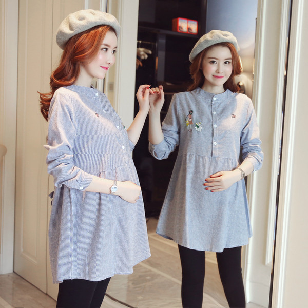 Cămașă cu mâneci lungi și broderie pentru gravide