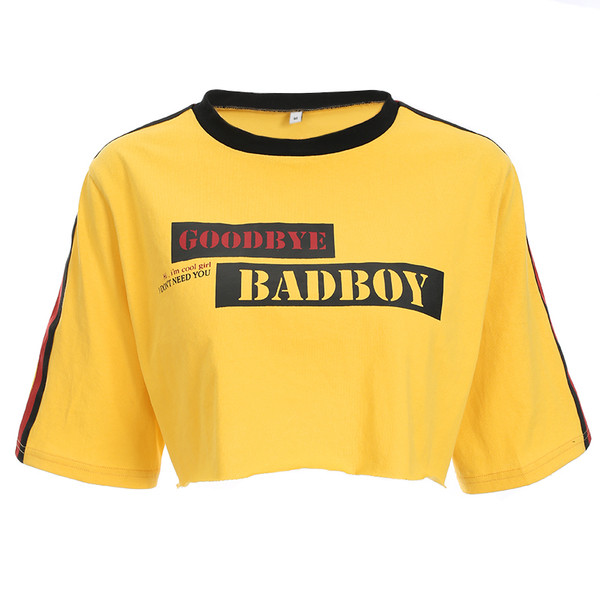 Καθημερινό κοντό μπλουζάκι σε κίτρινο χρώμα με μανίκι 3/4 και επιγραφή