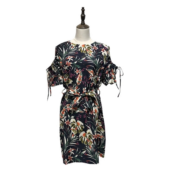 Modern női ruha 3/4-es ujjú virágmintás, O-nyakú