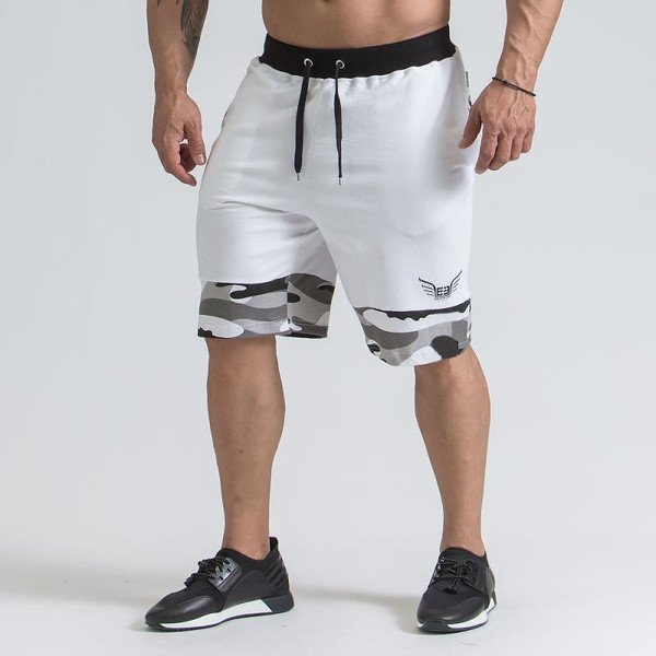 Pantaloni scurți casual pentru bărbați alb-negru cu elemente de camuflaj