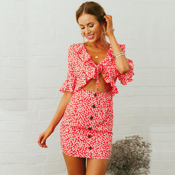 Rochie moderna de vara de dama cu maneci 3/4 cu imprimeu, in doua culori