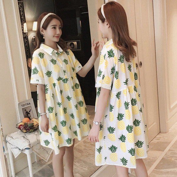 Рокля за бременни жени с апликация ананаси в два цвята