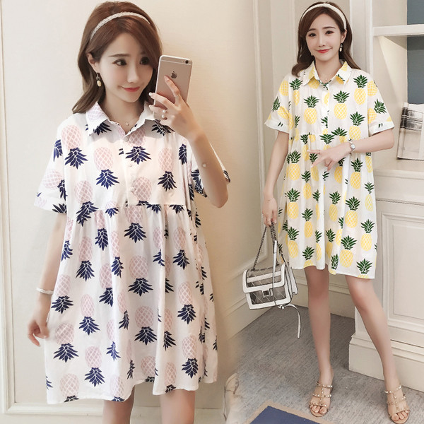 Рокля за бременни жени с апликация ананаси в два цвята