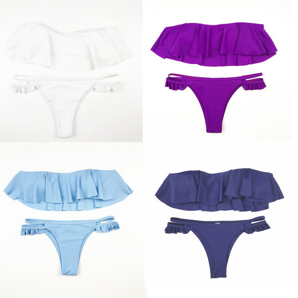 Дамски бански костюм от две части в различни цветове - семпъл модел