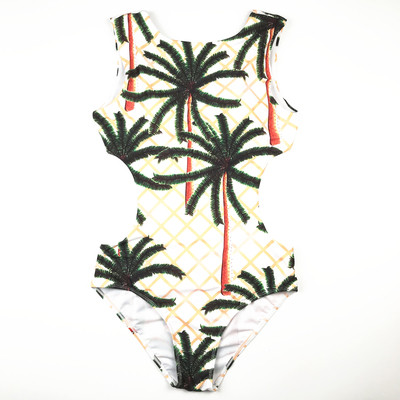 Стилен цял дамски бански с О-образно деколте с гол гръб