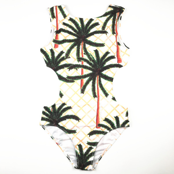 Стилен цял дамски бански с О-образно деколте с гол гръб