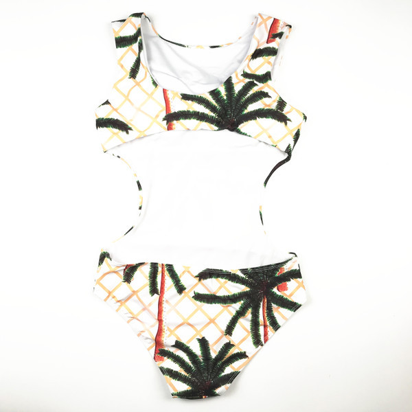 Стилен цял дамски бански с О-образно деколте с гол гръб