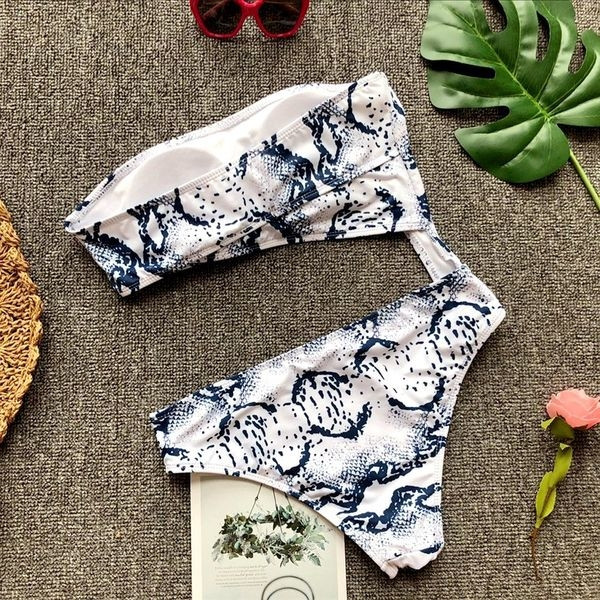 2018 Модерен дамски бански с леопардов щамп и отворен мотив