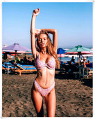 Дамски небрежен бански от две части в син и розов цвят на каре