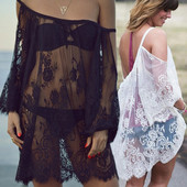 Дамско парео в два цвята с флорална бродерия