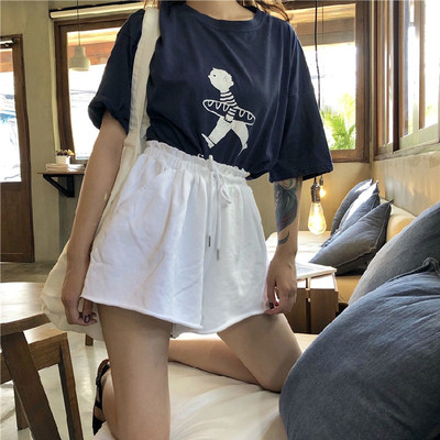 Къси дамски панталони с висока талия широк модел