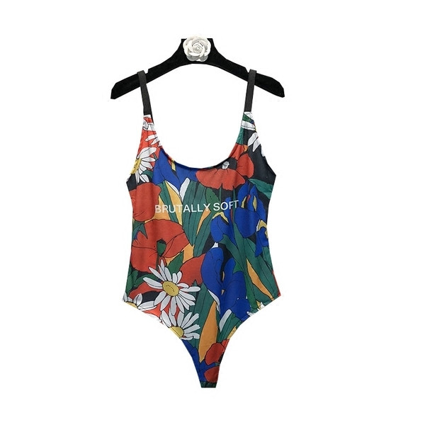 стилен дамски бански-боди във флорален принт в надпис