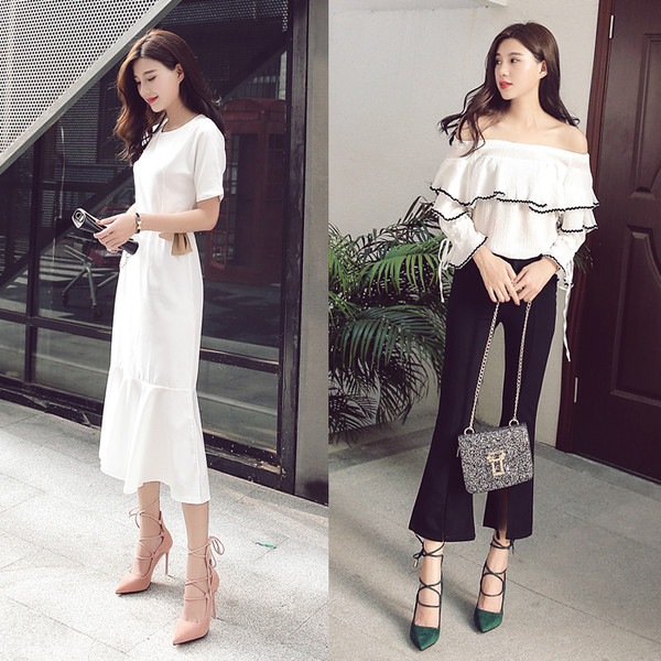 Дамски елегантни обувки на висок ток с крос каишки в няколко цвята