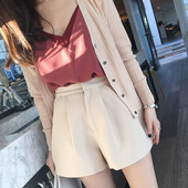 Дамски къси стилни панталони с висока талия в два цвята