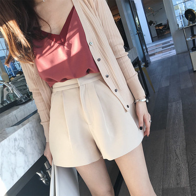 Дамски къси стилни панталони с висока талия в два цвята