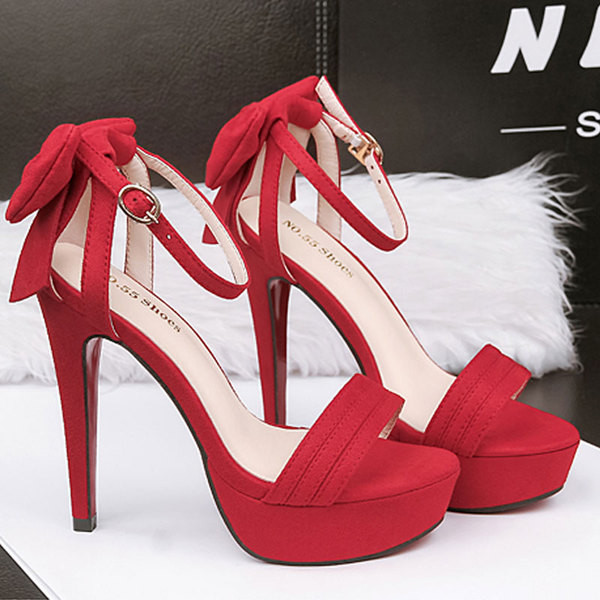 Дамски сандали на висок ток с декорация панделка в няколко цвята