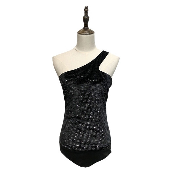 Елегантно дамско боди с една презрамка - лъскаво