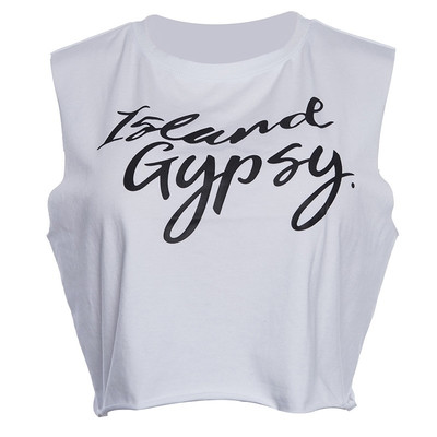 Дамски ежедневн потник в бял цвят с надпис и О-образно деколте