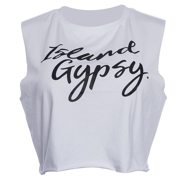 Дамски ежедневн потник в бял цвят с надпис и О-образно деколте