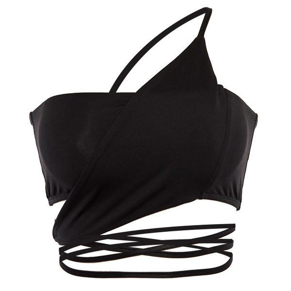 Хит дамски ток с една презрамка и връзки в черен цвят