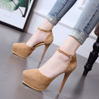 Стилни велурени дамски обувки с висок ток в два цвята