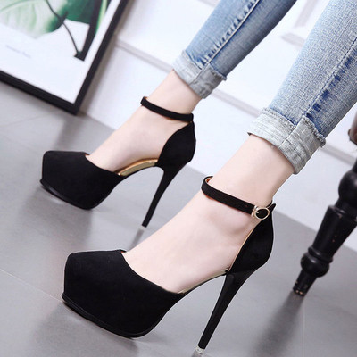 Стилни велурени дамски обувки с висок ток в два цвята