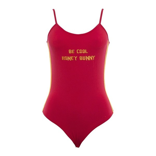 Актуално дамско боди в червен цвят с кант и надпис